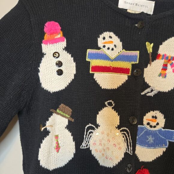 Susan Bristol Womens Cardigan Size Small Vintage Hand Embroidered Winter Snowman - Picture 6 of 15
